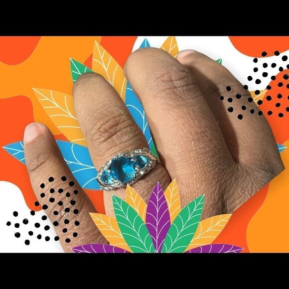 AQUAMARINE FASHION RING 9  - Picture 1 of 3